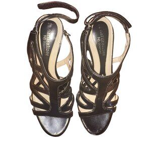 Naturalizer Strappy Black Leather Sandal Heels N5 Comfort Design